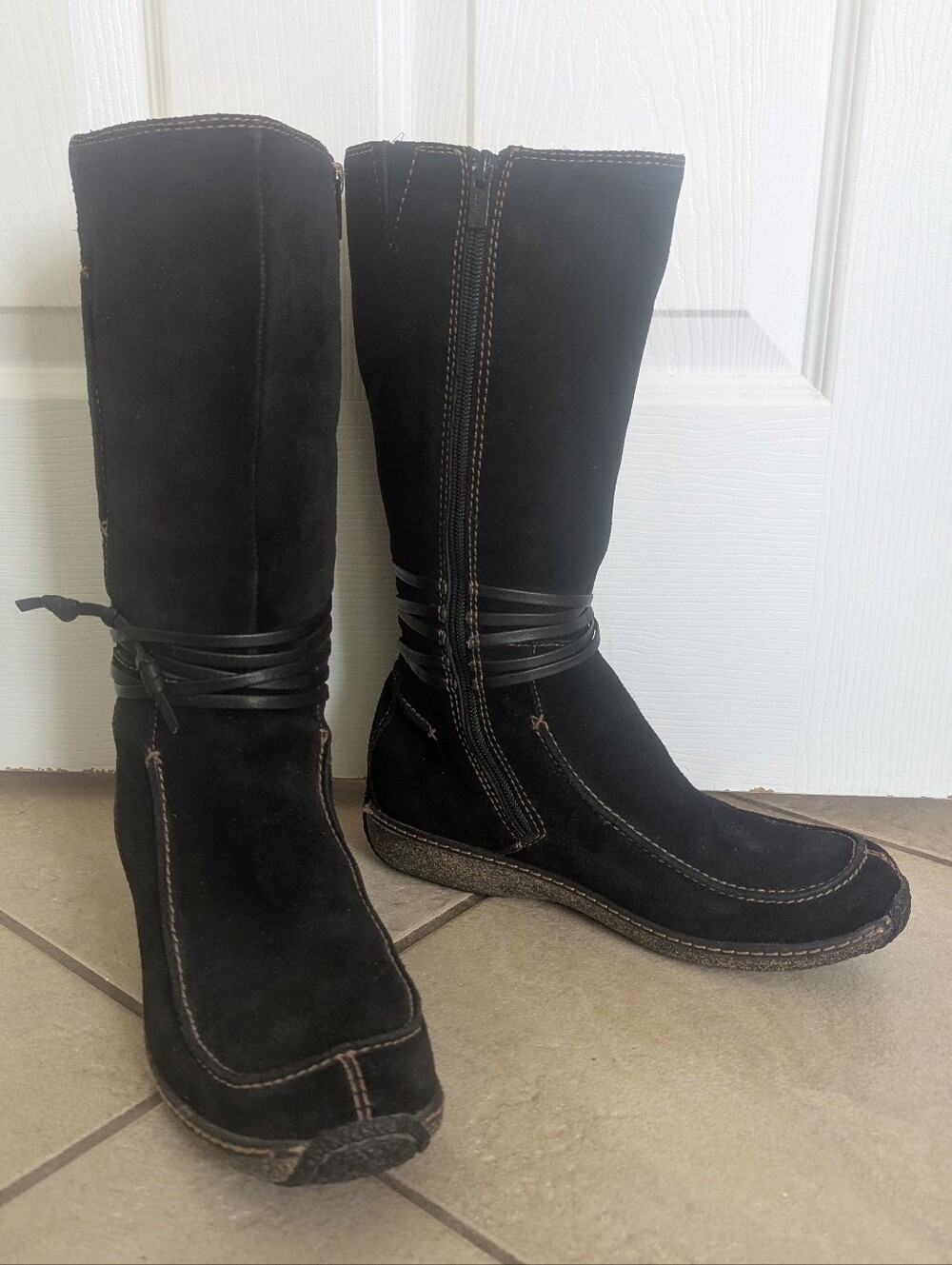 Timberland Suede Leather With Shearling Lining Tall Black Boots SZ 8